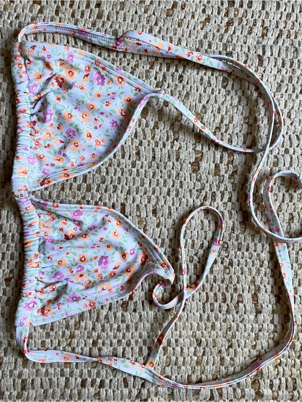 Kulani Kinis Pastel Floral Triangle Bikini Top - White, Pink, Orange